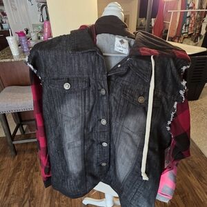 Lila Rose Black Jean Jacket with Red Accents